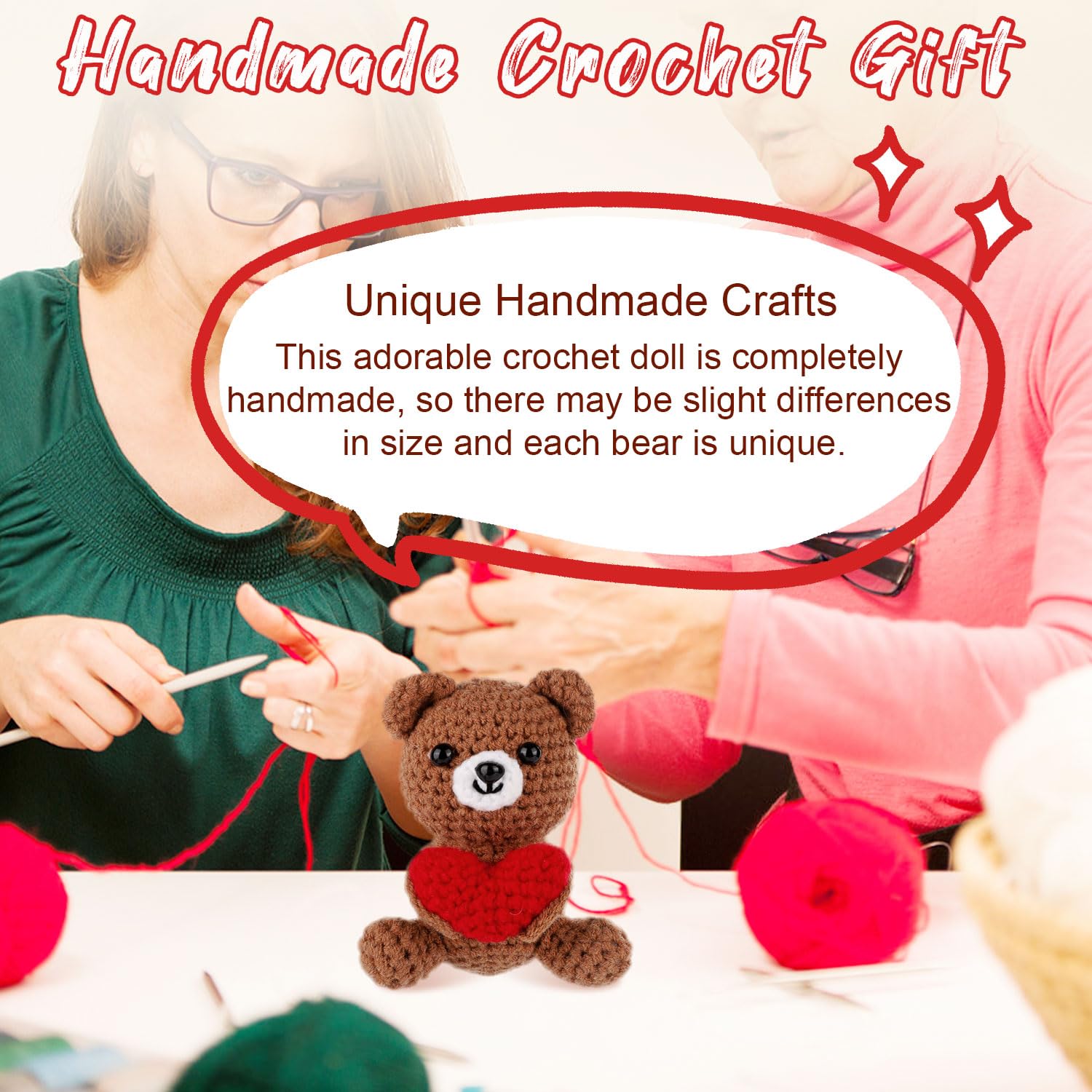 Pocket Hug Bear with Love Heart - Crochet Emotional Support Bear, Brown, 9x6x6 cm, Includes Card (TOYMIS)