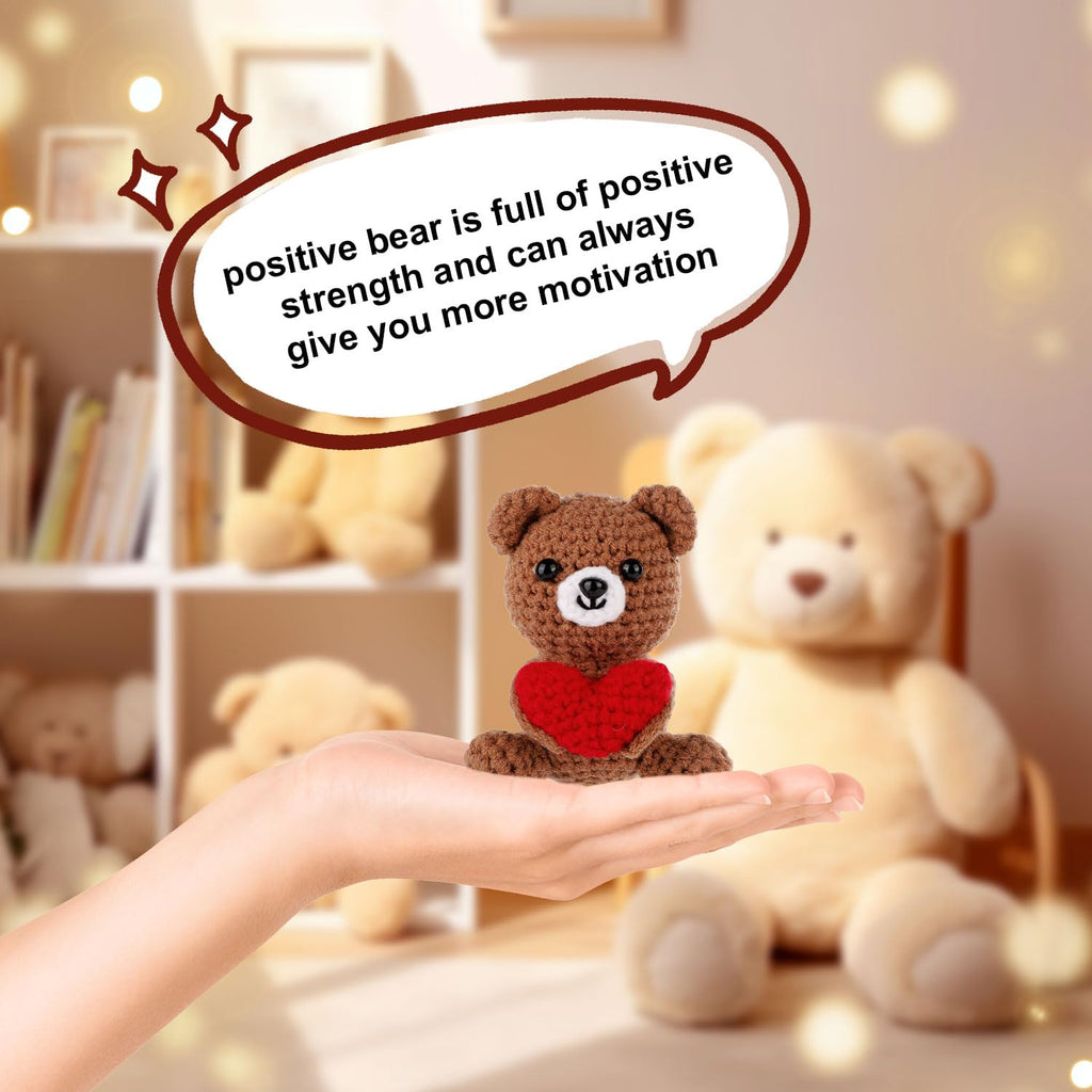Pocket Hug Bear with Love Heart - Crochet Emotional Support Bear, Brown, 9x6x6 cm, Includes Card (TOYMIS)