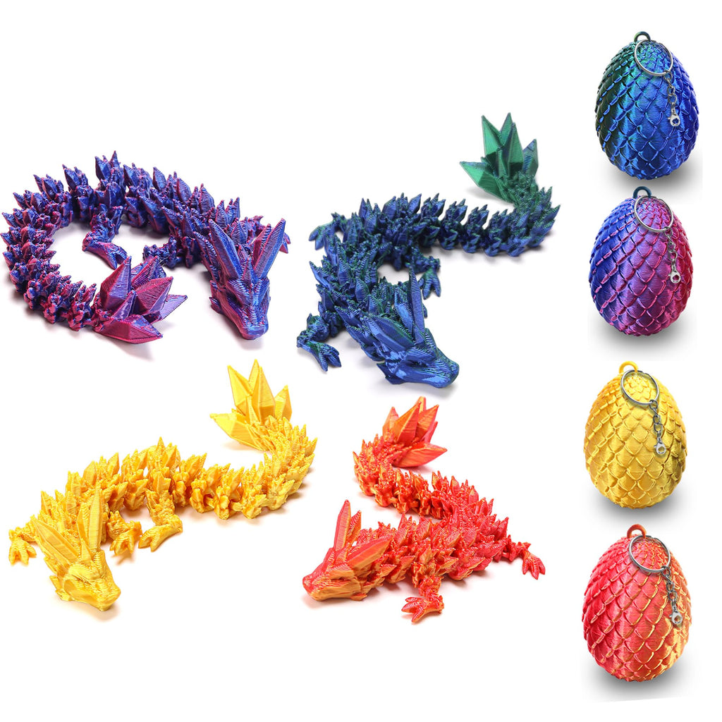 Podafu 4 Pack Mini 3D Printed Dragon Eggs with Crystal Dragon Inside - Easter Basket Stuffers and Kids Decorations with Keychain Option