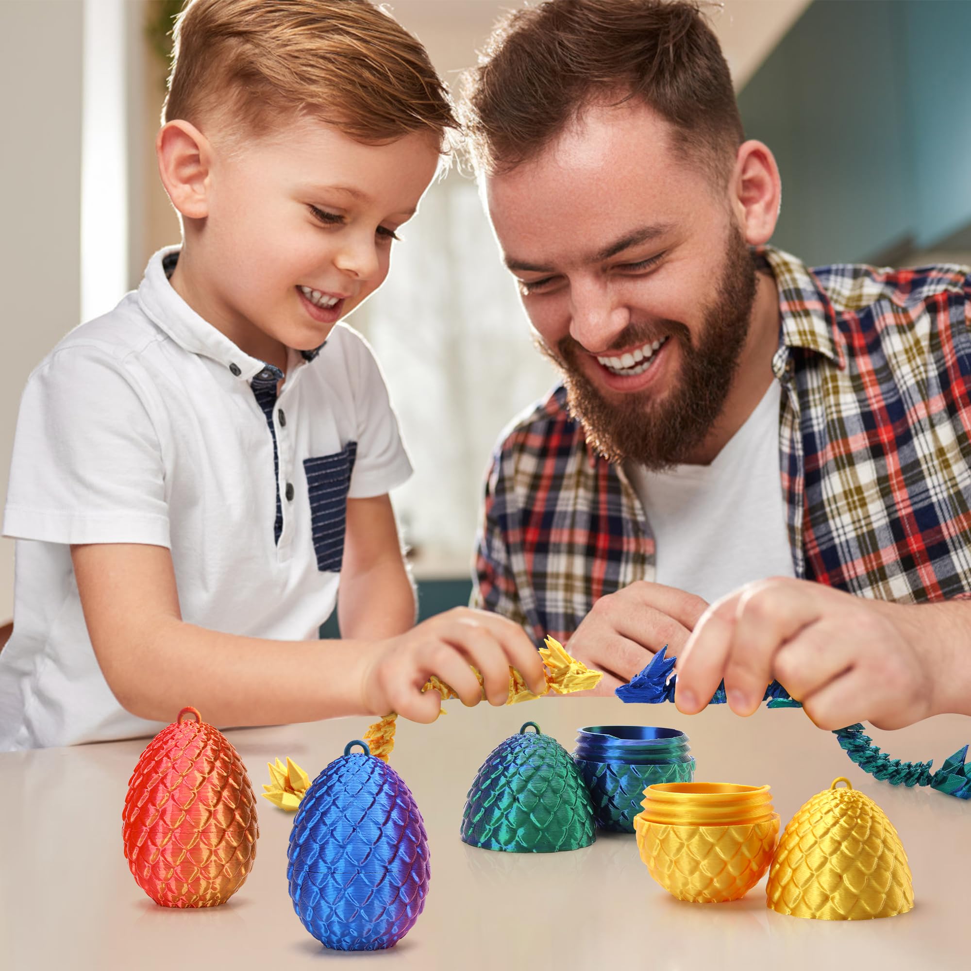 Podafu 4 Pack Mini 3D Printed Dragon Eggs with Crystal Dragon Inside - Easter Basket Stuffers and Kids Decorations with Keychain Option