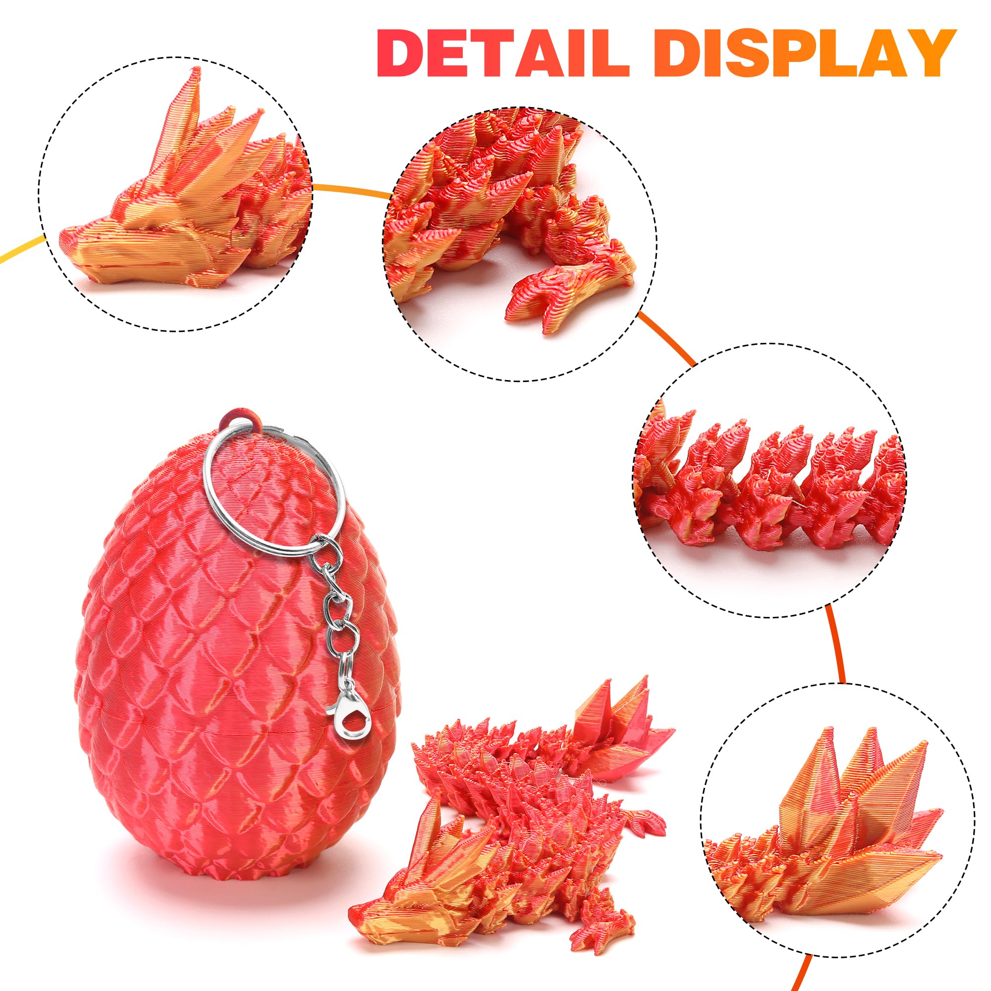 Podafu 4 Pack Mini 3D Printed Dragon Eggs with Crystal Dragon Inside - Easter Basket Stuffers and Kids Decorations with Keychain Option