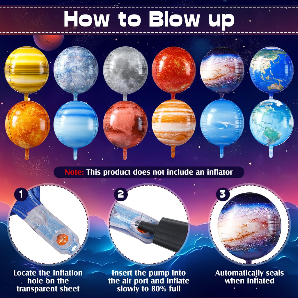 Poen 12-Pack 22-Inch 4D Space Balloons - Planet Solar System Decorations for Space Theme Party and Classroom Learning