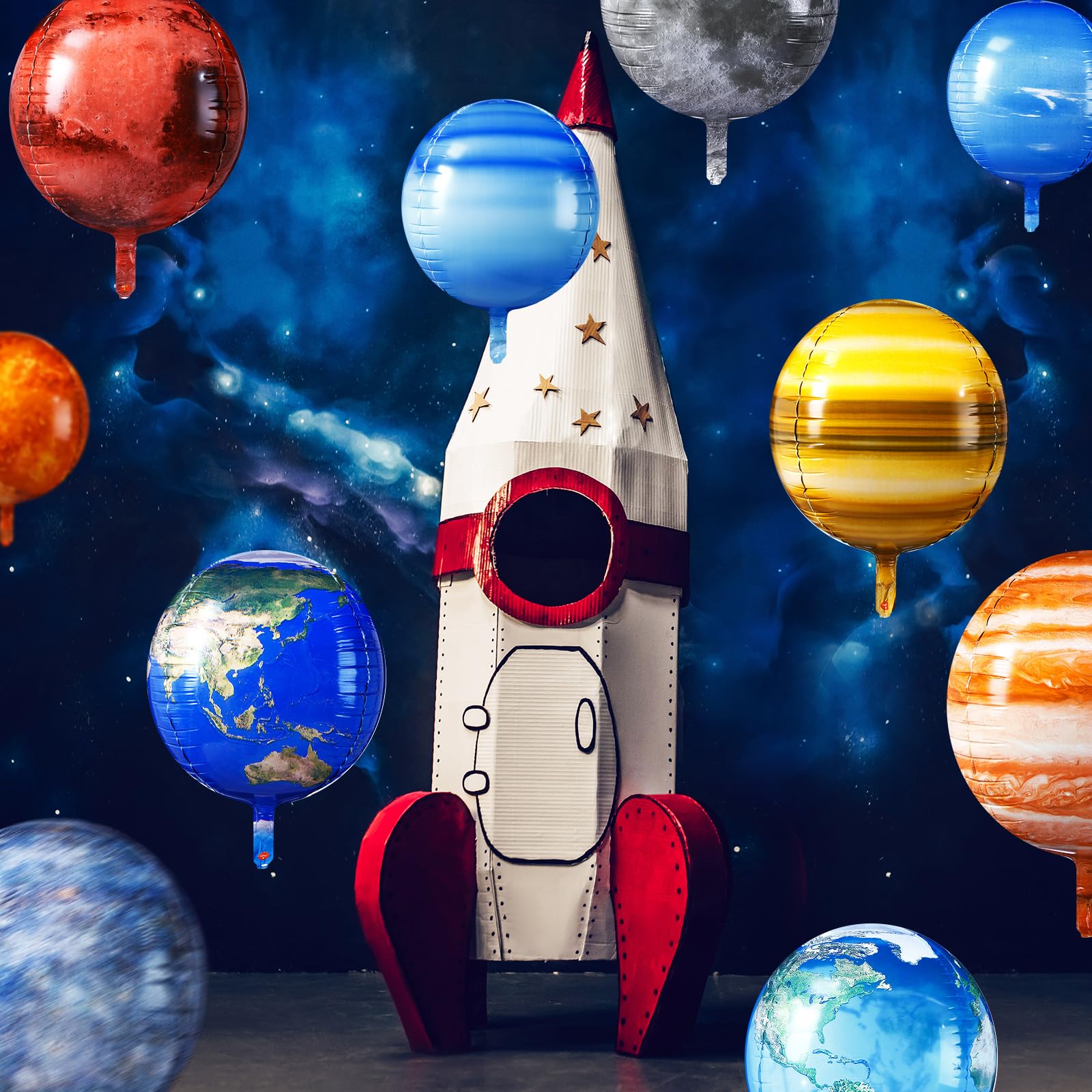 Poen 12-Pack 22-Inch 4D Space Balloons - Planet Solar System Decorations for Space Theme Party and Classroom Learning