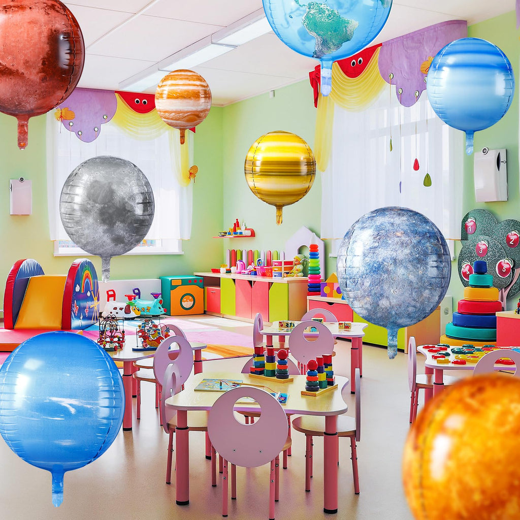 Poen 12-Pack 22-Inch 4D Space Balloons - Planet Solar System Decorations for Space Theme Party and Classroom Learning