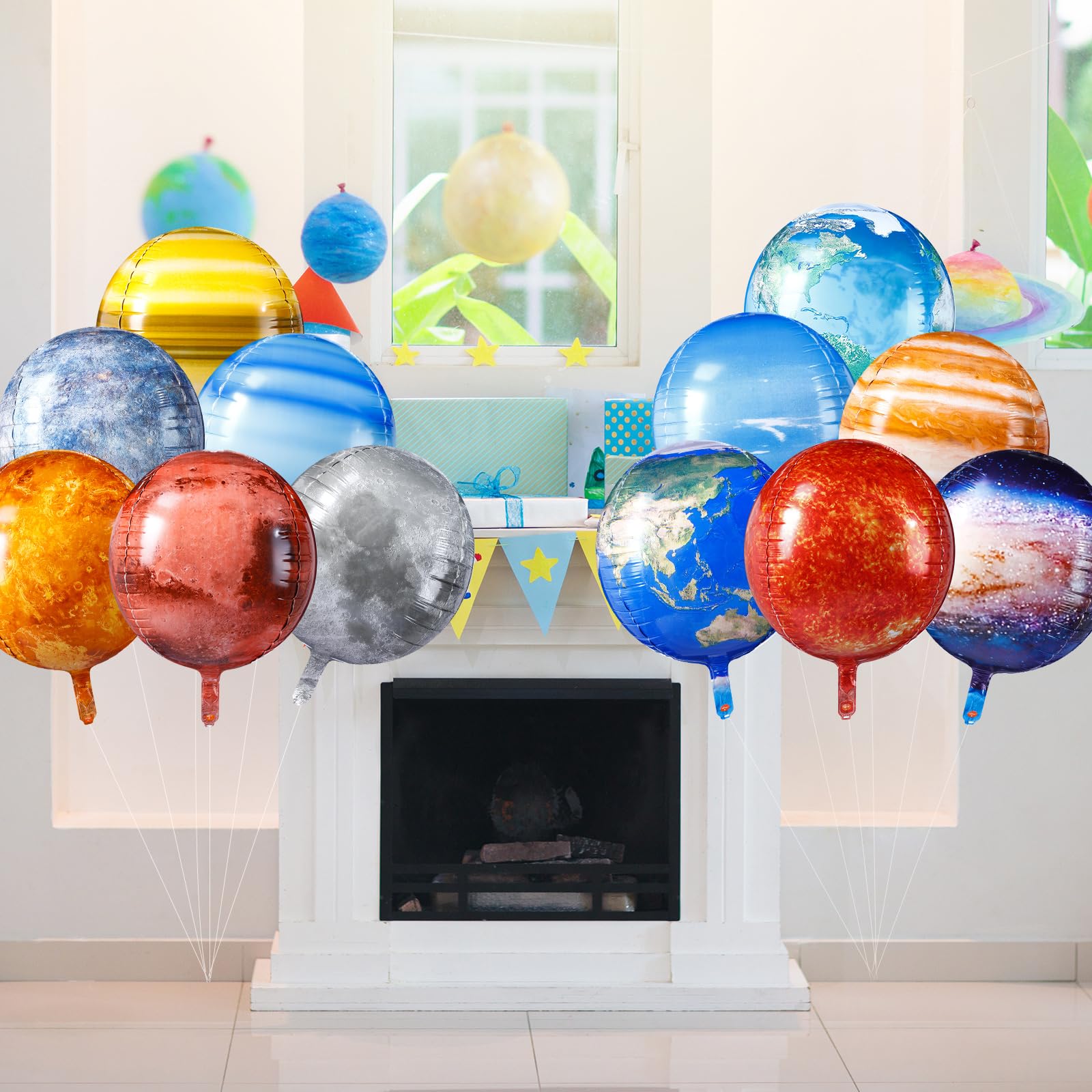 Poen 12-Pack 22-Inch 4D Space Balloons - Planet Solar System Decorations for Space Theme Party and Classroom Learning