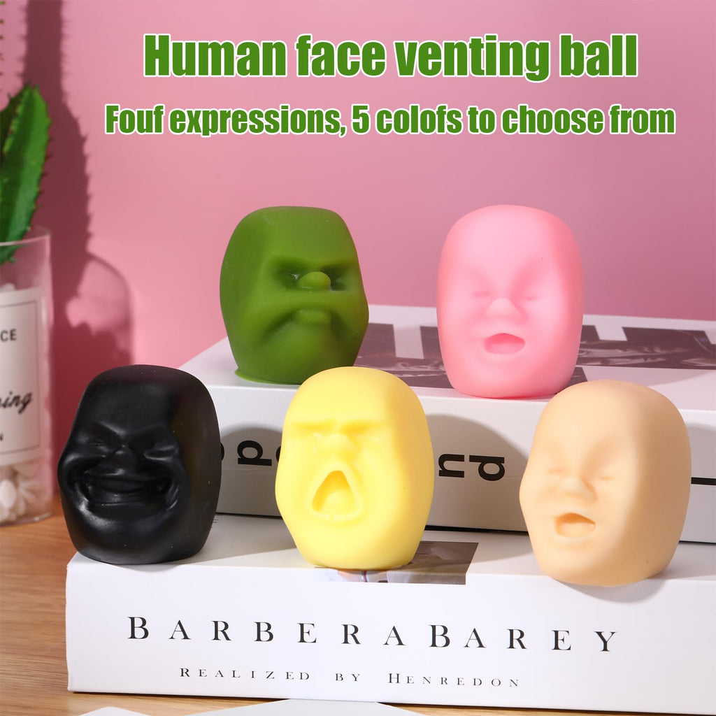 Poen 4 Pack Funny Human Face Stress Balls - Squeeze Fidget Toys for Adults, Emotion Face Balls, Green