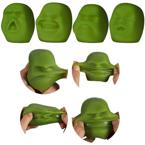 Poen 4 Pack Funny Human Face Stress Balls - Squeeze Fidget Toys for Adults, Emotion Face Balls, Green