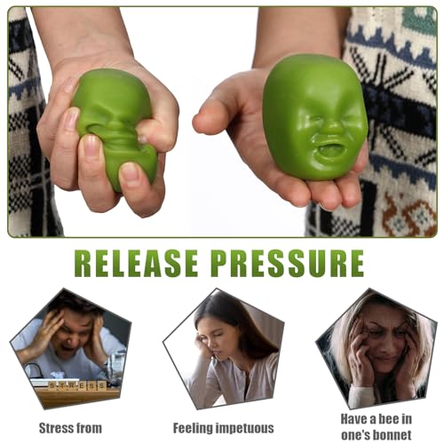 Poen 4 Pack Funny Human Face Stress Balls - Squeeze Fidget Toys for Adults, Emotion Face Balls, Green