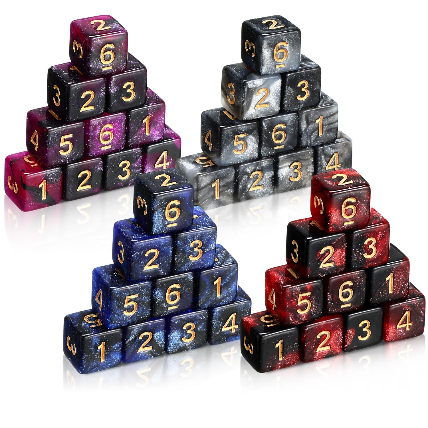 Poen 40 Pack 16mm Glitter Dice Set – 6 Sided Acrylic Dice in 4 Colors for Board Games