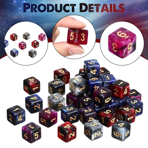 Poen 40 Pack 16mm Glitter Dice Set – 6 Sided Acrylic Dice in 4 Colors for Board Games