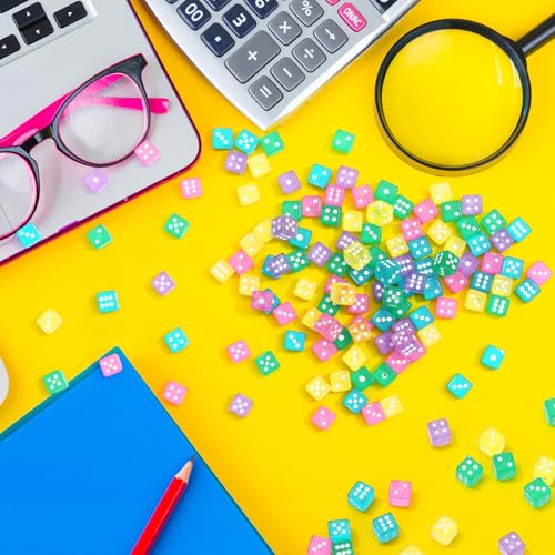Poen 500 Mini Dice Set – 5mm Acrylic Dice in 5 Transparent Colors with Portable Plastic Box for Casino Night, Board Games, and Math Learning