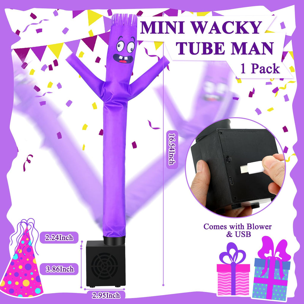 Poen Mini Wacky Waving Inflatable Tube Guy - Purple Desktop Decor with Blower, USB-Powered Gag Toy for Parties and Office Fun