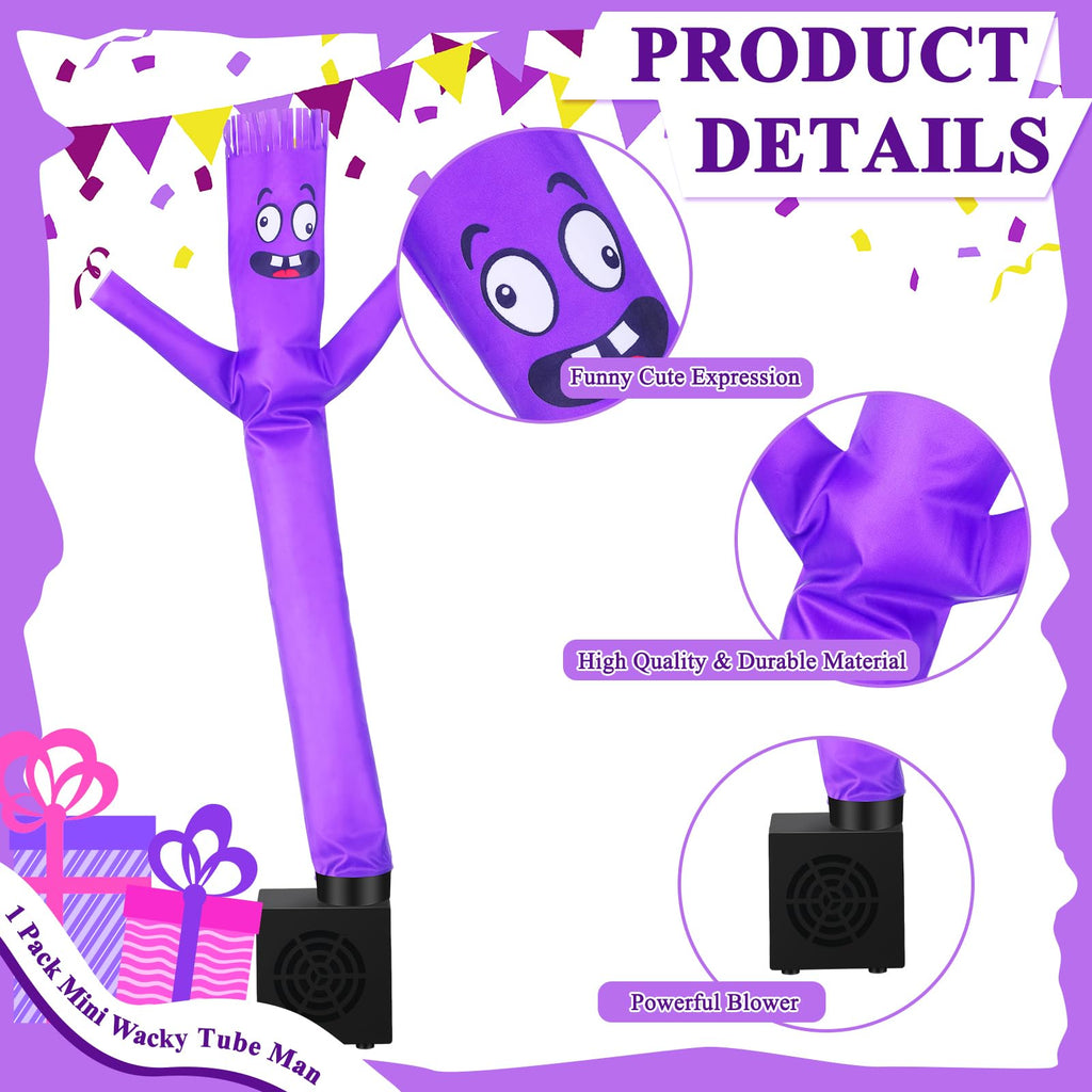 Poen Mini Wacky Waving Inflatable Tube Guy - Purple Desktop Decor with Blower, USB-Powered Gag Toy for Parties and Office Fun