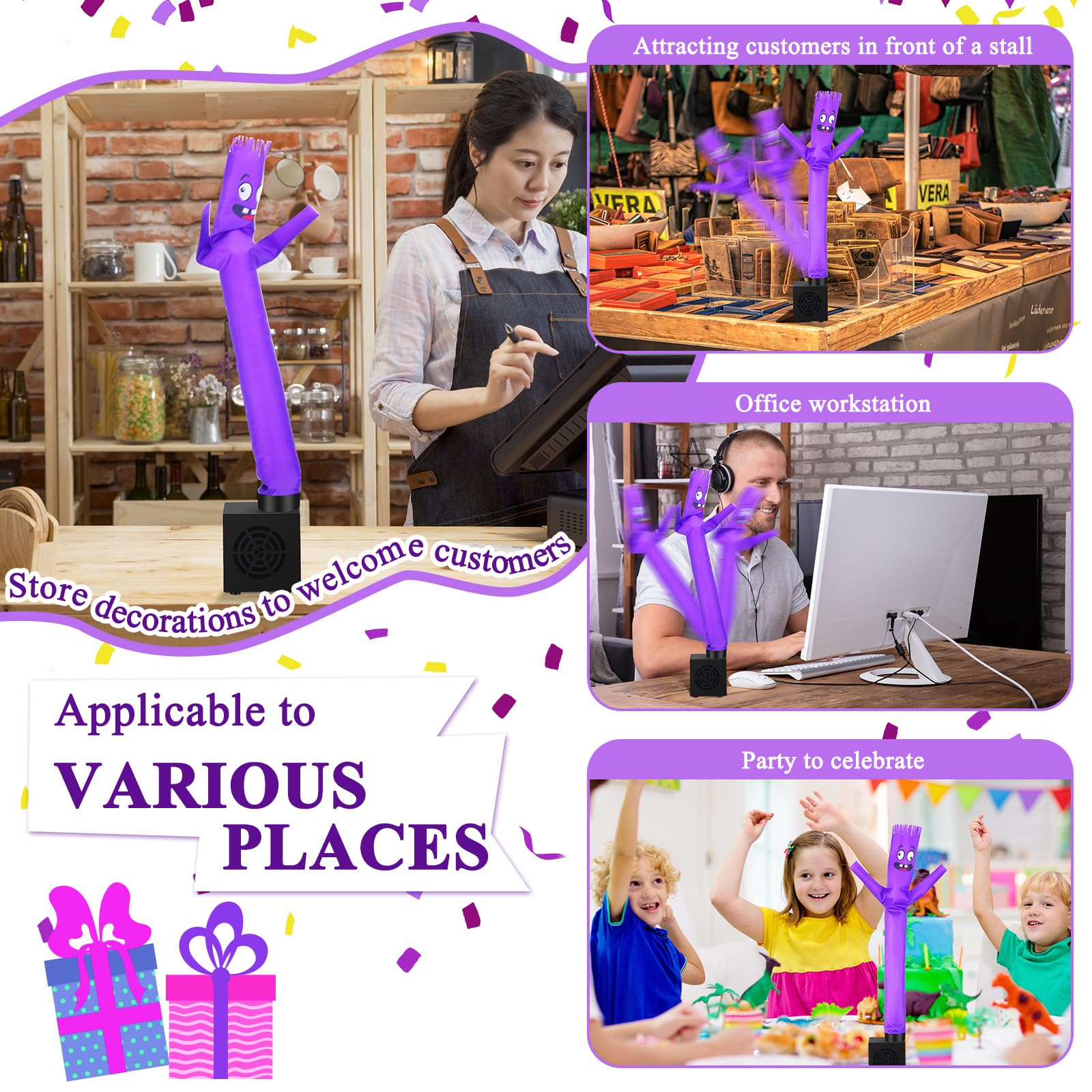 Poen Mini Wacky Waving Inflatable Tube Guy - Purple Desktop Decor with Blower, USB-Powered Gag Toy for Parties and Office Fun