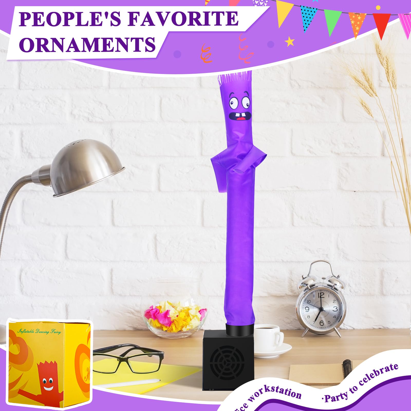 Poen Mini Wacky Waving Inflatable Tube Guy - Purple Desktop Decor with Blower, USB-Powered Gag Toy for Parties and Office Fun