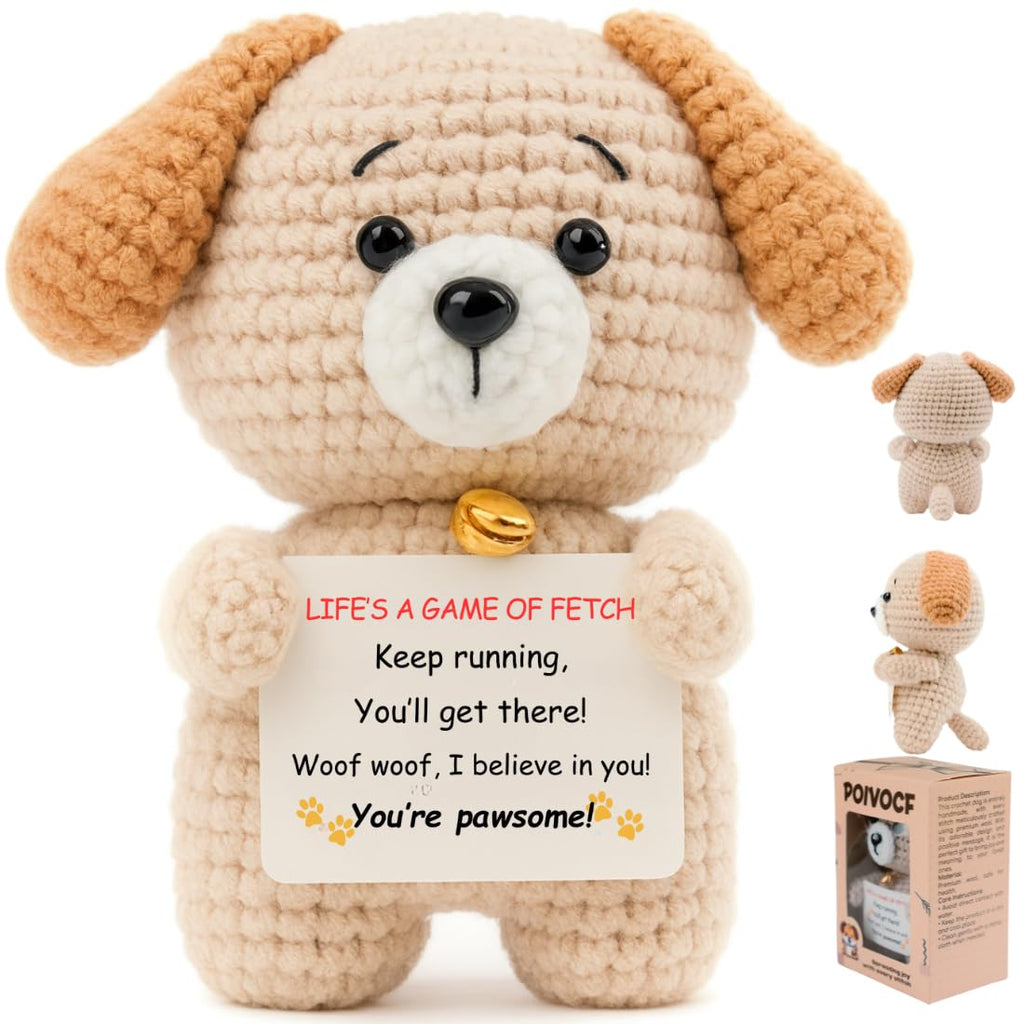 POIVOCF Inspirational Crochet Puppy with Positive Message – Motivational Gift for Graduates, Students, Coworkers, Friends