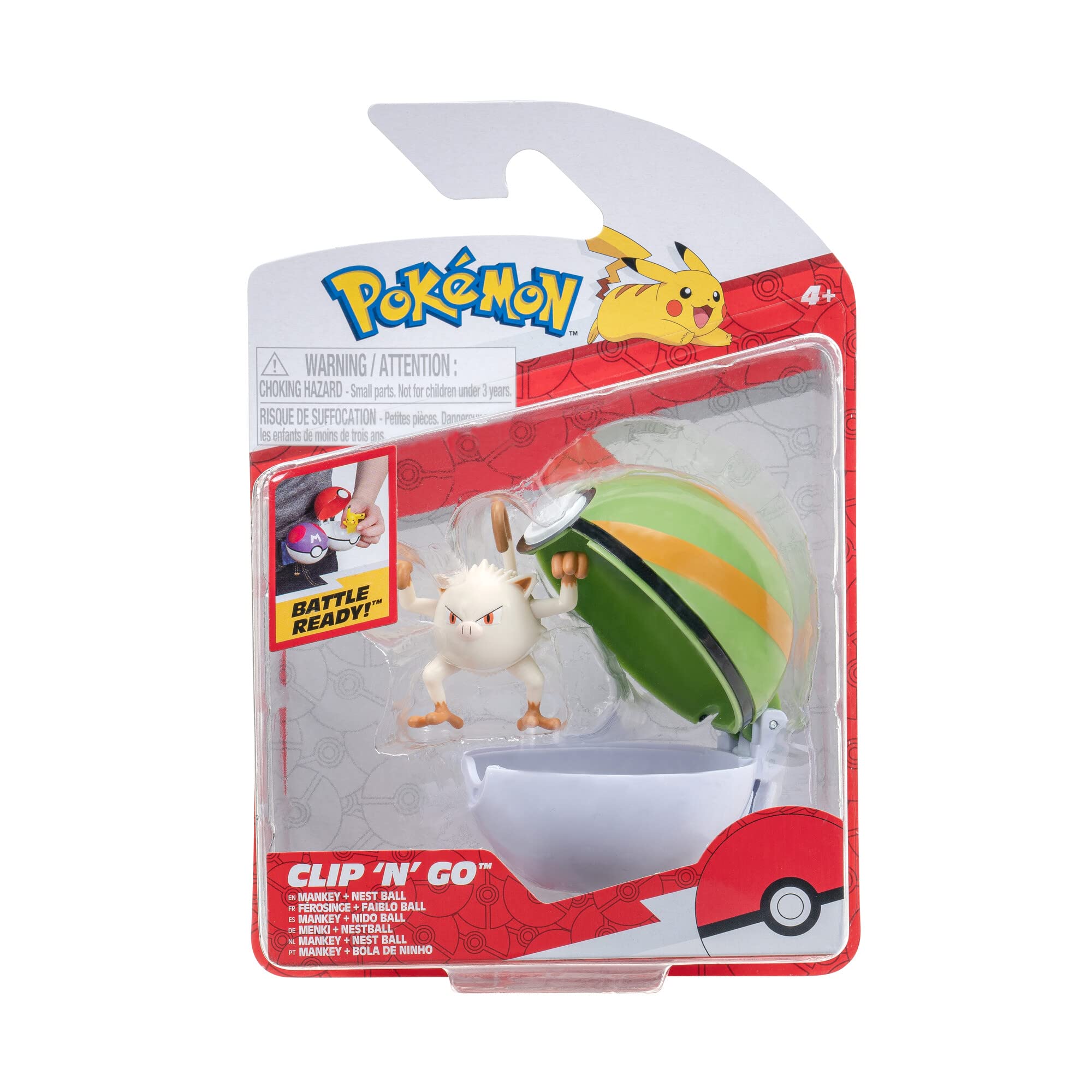 Pokémon Clip 'n' Go Nest Ball with Mankey Figure - 5 cm Official Pokéball Toy for Kids Ages 4+