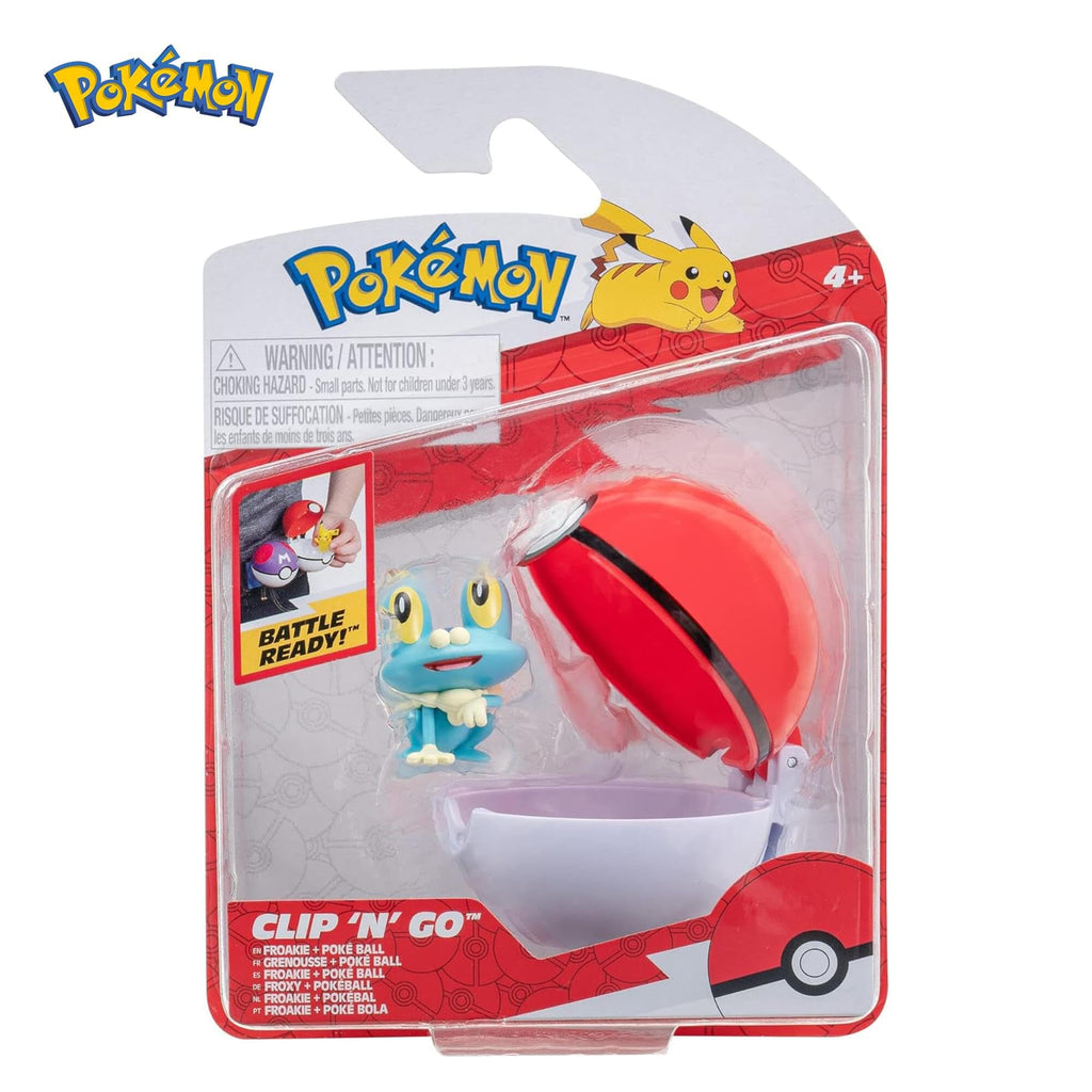 Pokémon Clip'n'Go Poké Ball with Froakie Figure – Official 5 cm Red Ball & Toy Set