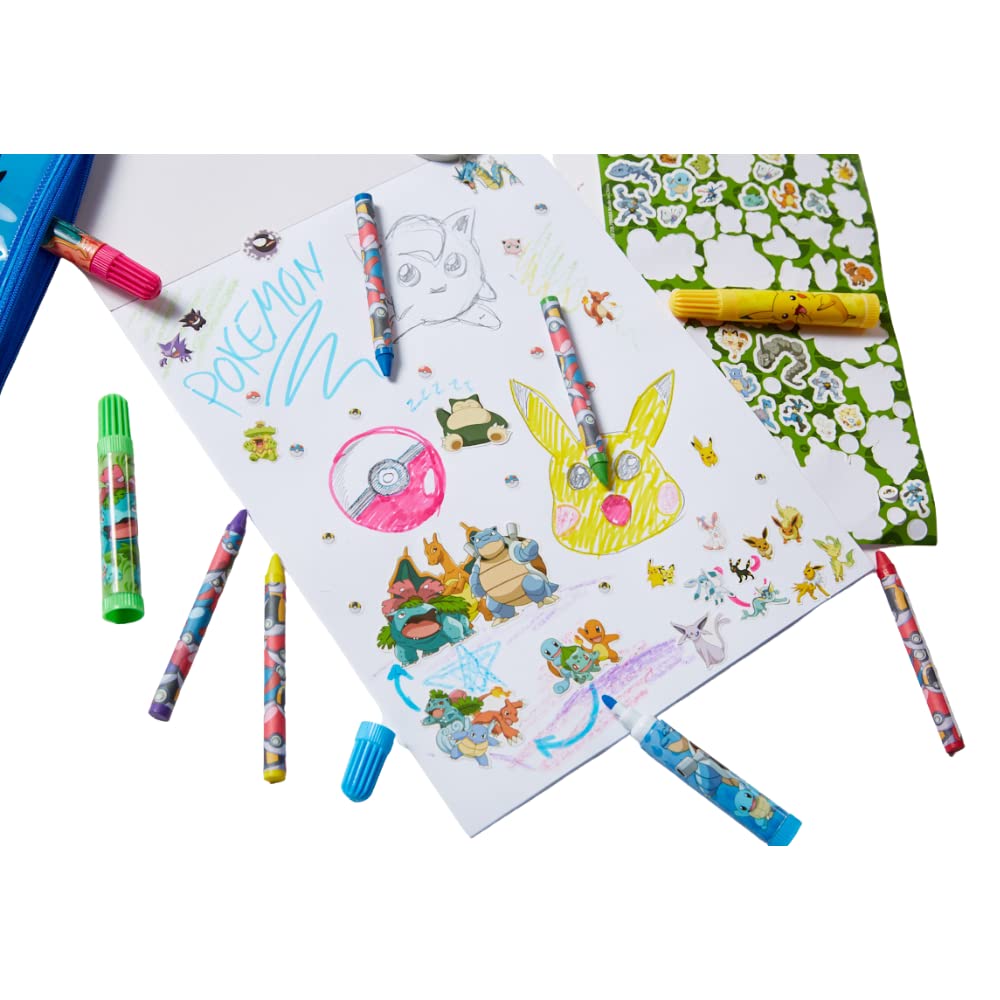 Pokemon Kids Coloring Art and Sticker Set – 30-Piece Craft Kit with Pencil Case
