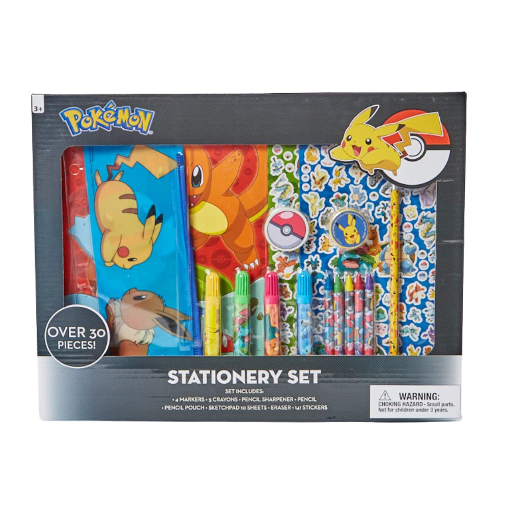 Pokemon Kids Coloring Art and Sticker Set – 30-Piece Craft Kit with Pencil Case