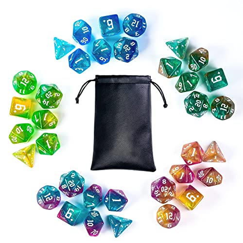 Poludie 5-Set D&D Dice (35 Dice) with Leather Bag – Sickle Font Polyhedral RPG Dice Set