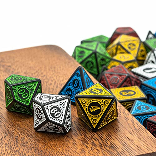 Poludie 5 Sets DND Dice (35pcs) with Leather Bag – Window Lattice Carved Acrylic Polyhedral Dice for RPG Games