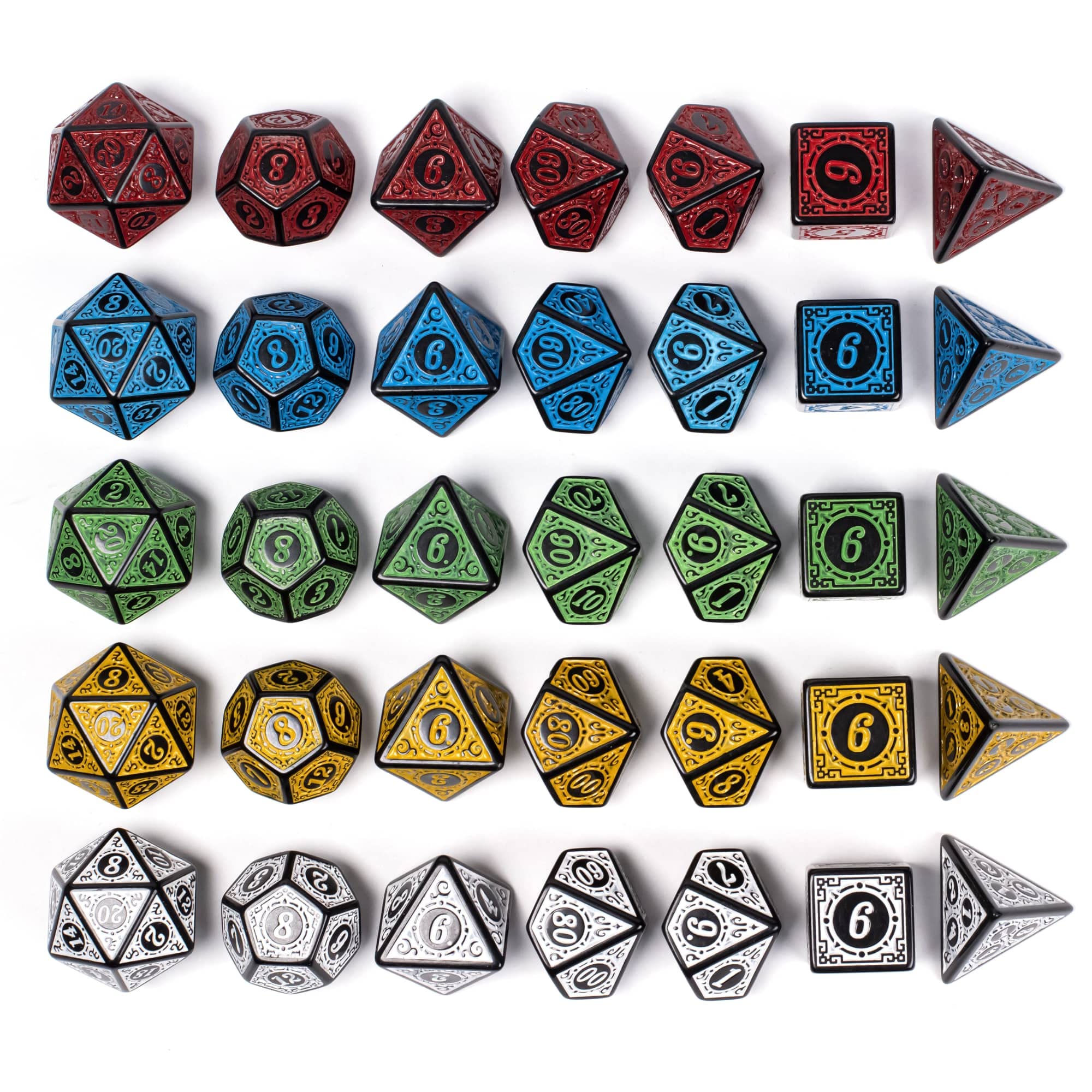 Poludie 5 Sets DND Dice (35pcs) with Leather Bag – Window Lattice Carved Acrylic Polyhedral Dice for RPG Games
