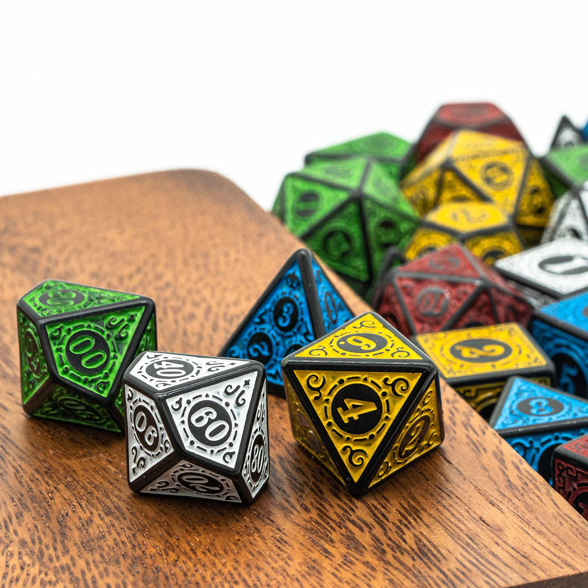 Poludie 5 Sets DND Dice (35pcs) with Leather Bag – Window Lattice Carved Acrylic Polyhedral Dice for RPG Games