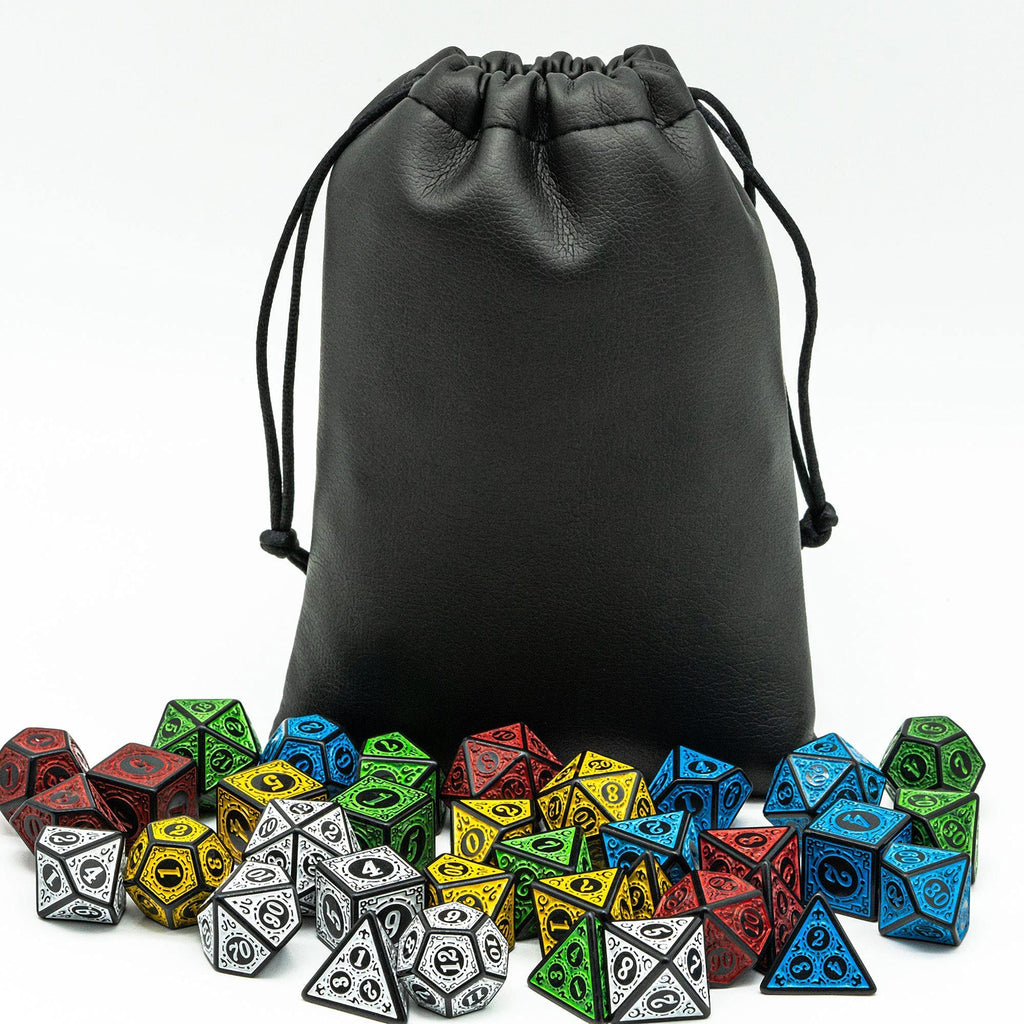 Poludie 5 Sets DND Dice (35pcs) with Leather Bag – Window Lattice Carved Acrylic Polyhedral Dice for RPG Games
