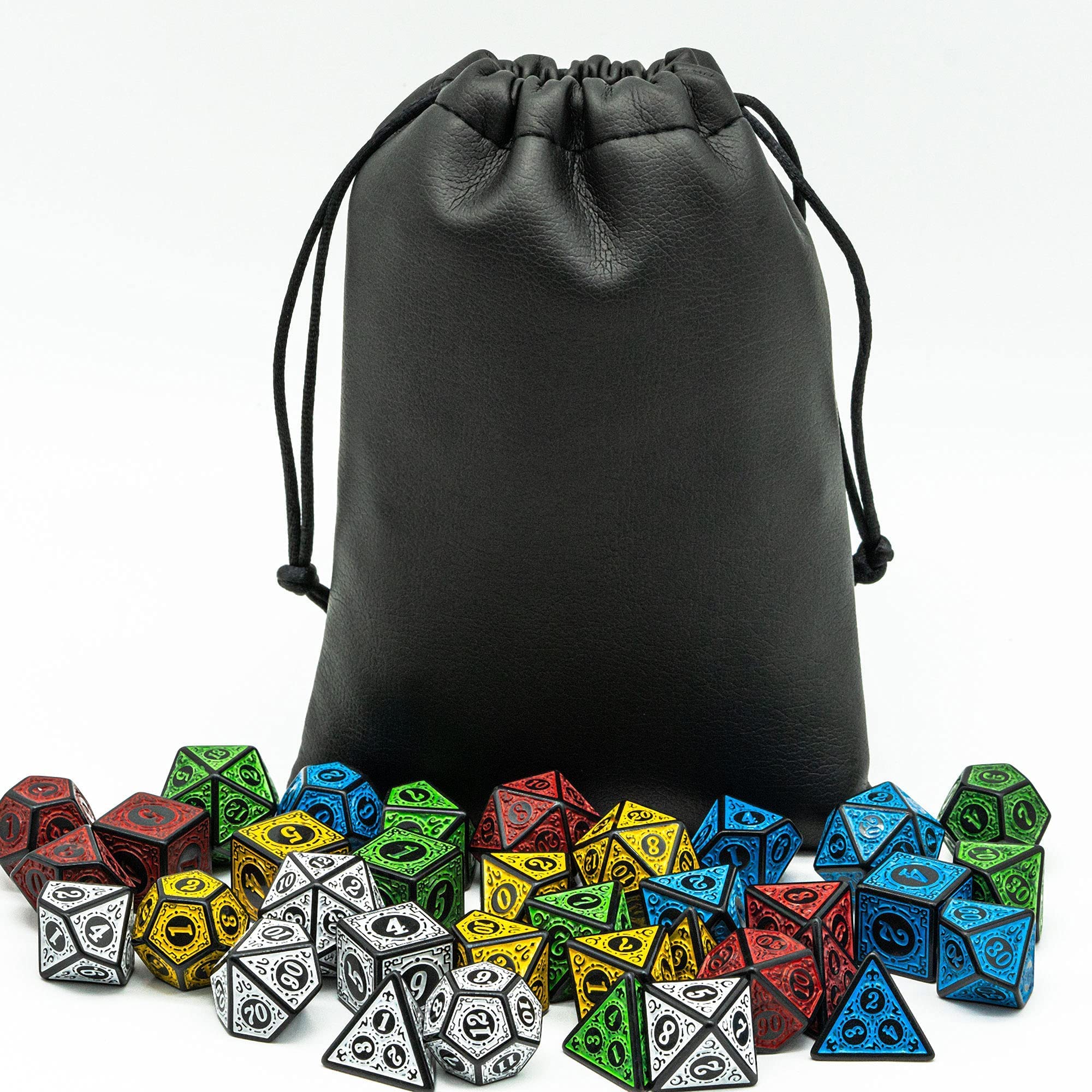 Poludie 5 Sets DND Dice (35pcs) with Leather Bag – Window Lattice Carved Acrylic Polyhedral Dice for RPG Games