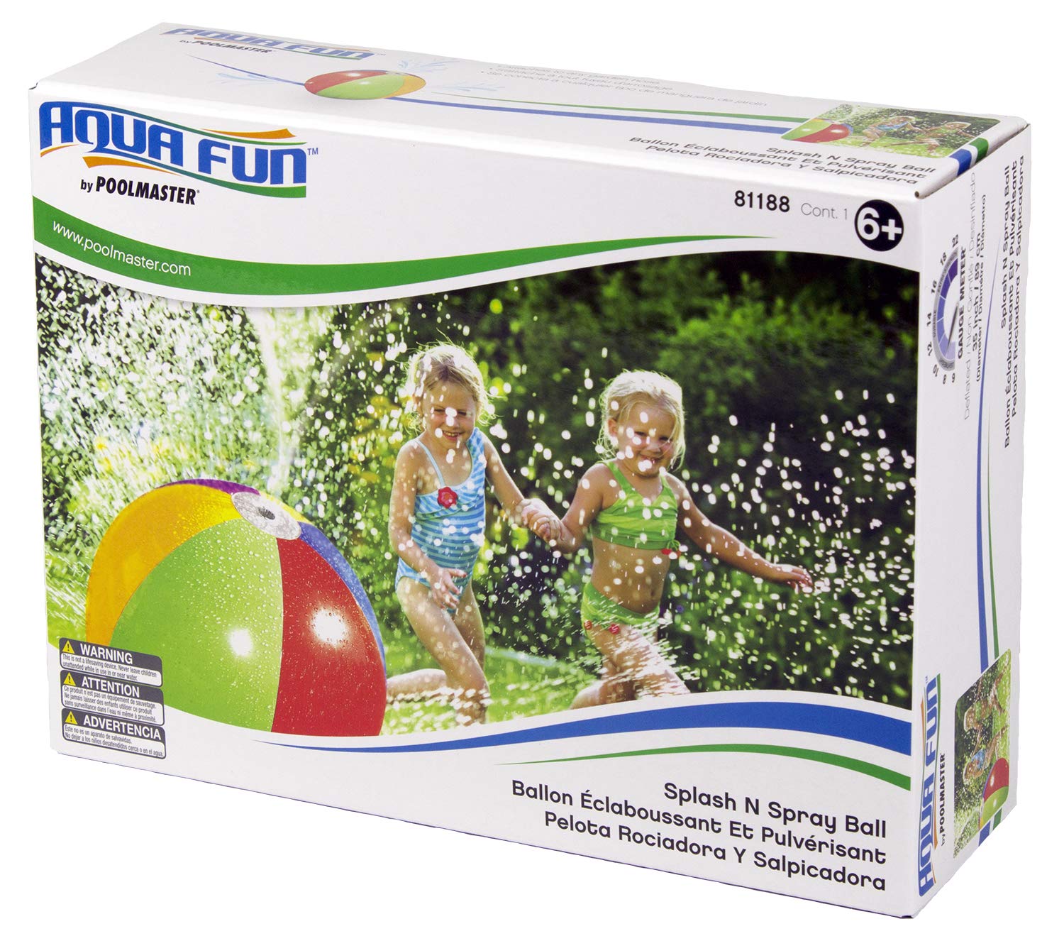 Poolmaster Splash and Spray Beach Ball Sprinkler – 35-Inch Water Toy with Multiple Sprays