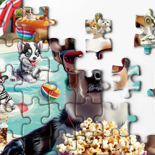 Poolside Puppy Party 1000-Piece Jigsaw Puzzle – Funny Dog Summer Scene for Adults