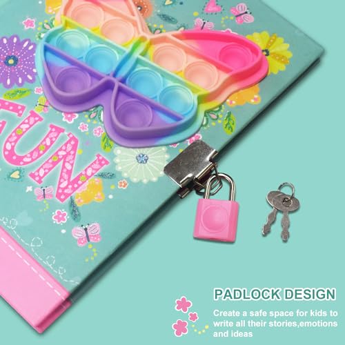 Pop Fidget Butterfly Diary with Lock and Invisible Ink Pen – 160 Lined Pages, 7.5x5.4 Inches, for Kids Ages 6-12
