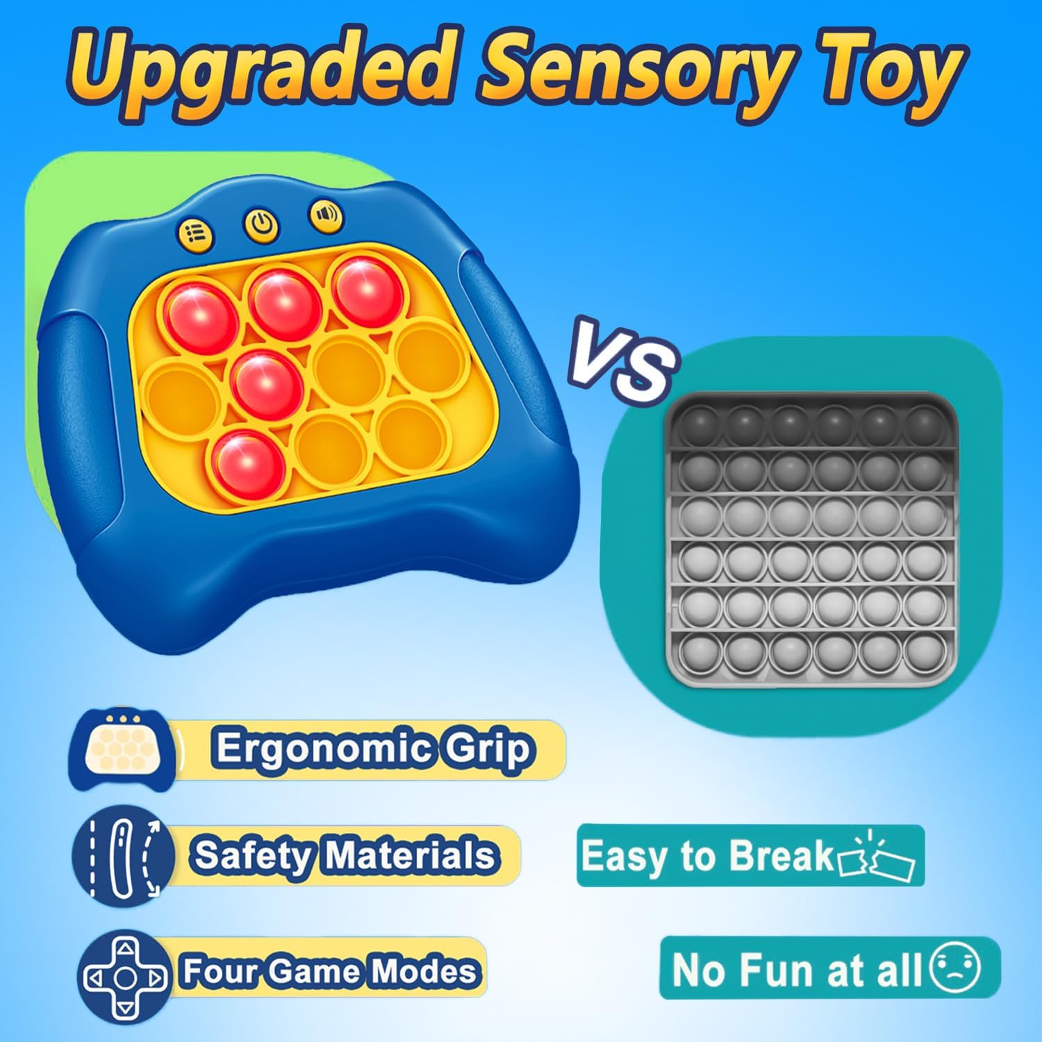 Pop Push Game Toy for Kids - Blue - Handheld Fidget Game with 4 Modes