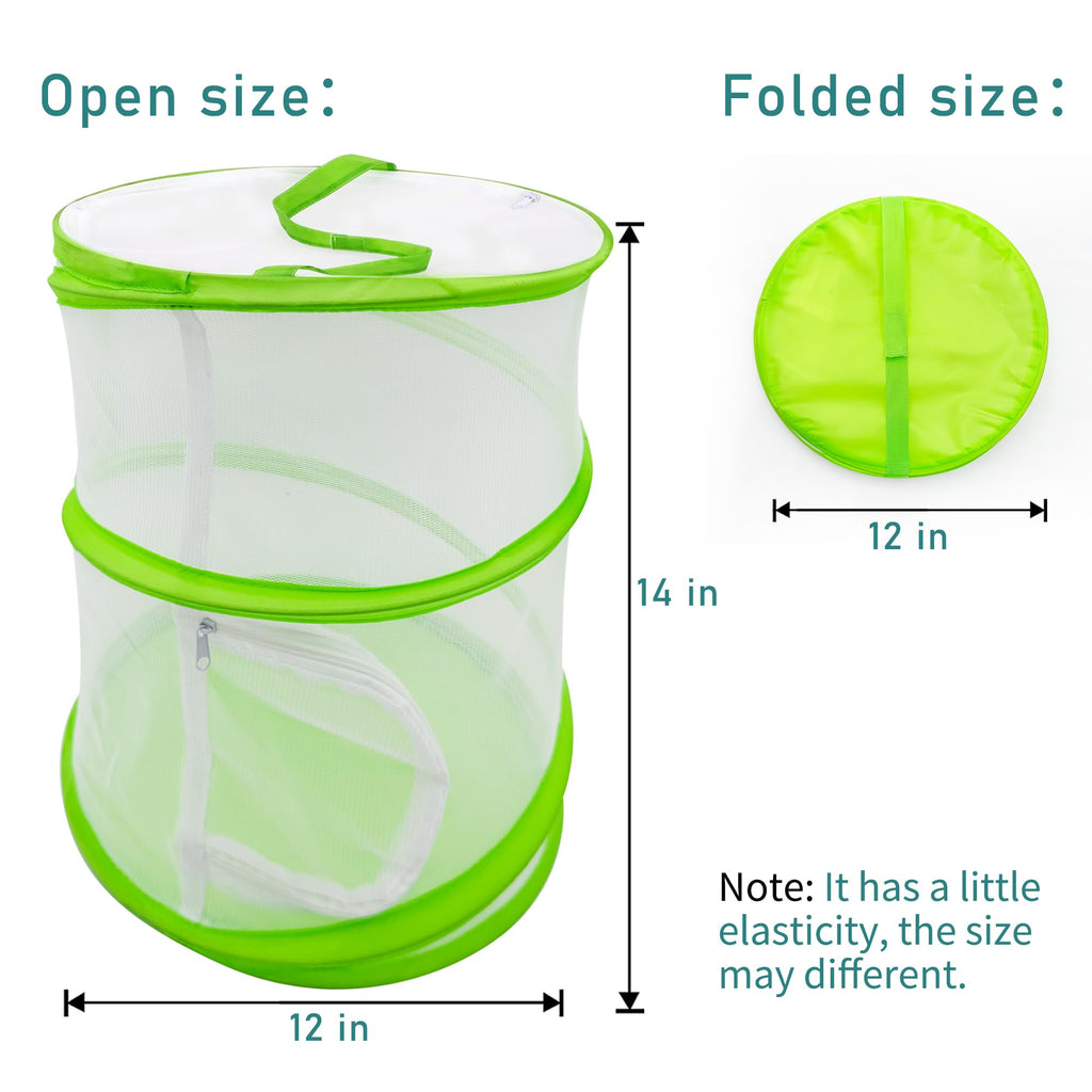 Pop-Up Butterfly Habitat Cage – 12" x 12" x 14" Green Mesh Insect Net with Double Zipper