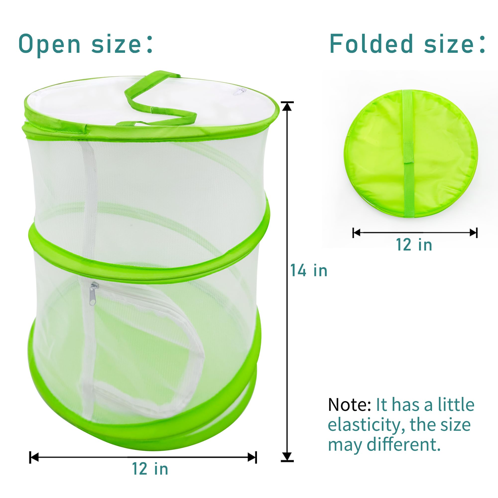 Pop-Up Butterfly Habitat Cage – 12" x 12" x 14" Green Mesh Insect Net with Double Zipper