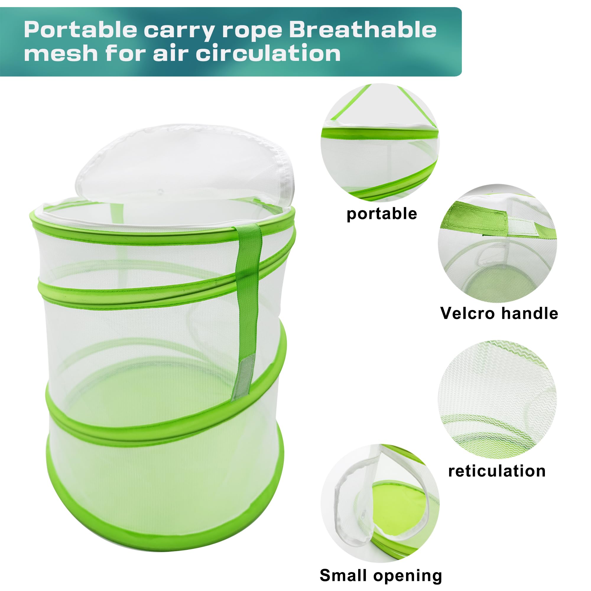 Pop-Up Butterfly Habitat Cage – 12" x 12" x 14" Green Mesh Insect Net with Double Zipper