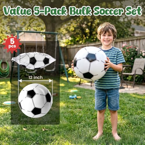 POPLAY 5-Pack 12 Inch Inflatable Soccer Beach Balls – Bulk Party Favors for Summer Games