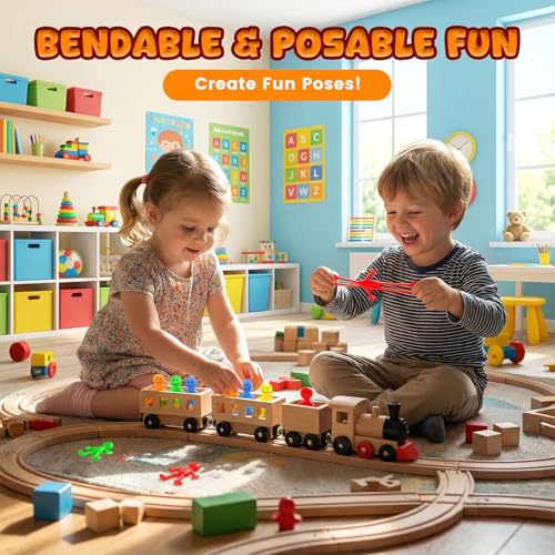 POPLAY 60 Pack Bendable Smile Face Fidget Toys - Stretchy Figures for Party Favors, Classroom Prizes, Stress Relief