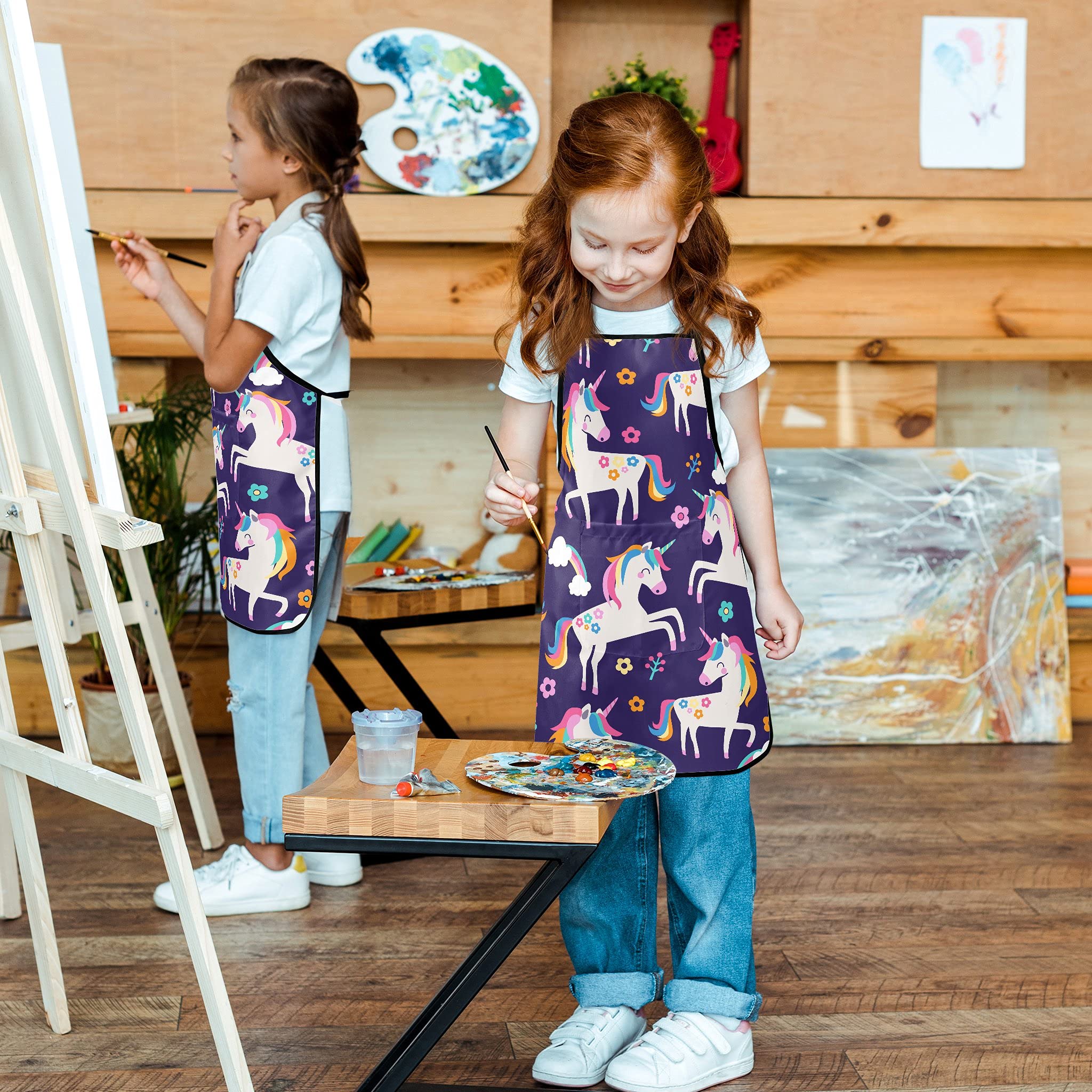 Popologa Waterproof Kids Aprons with Pockets – Two Sizes for Cooking Painting & Baking