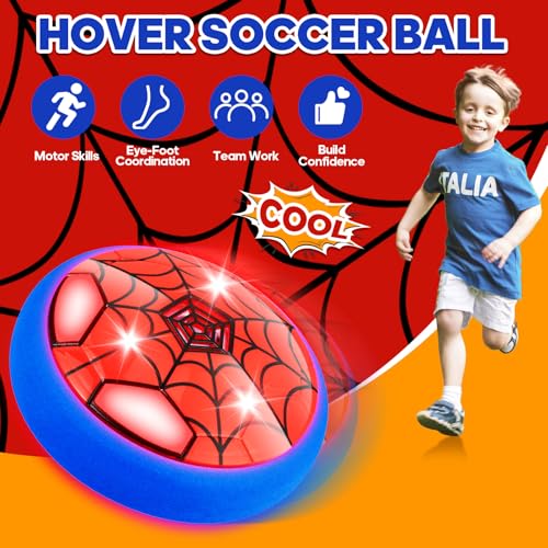 POPSVON Light-Up Hover Soccer Ball with LED Spider Design – Indoor Floating Soccer Toy for Kids Ages 4-12, Includes Batteries