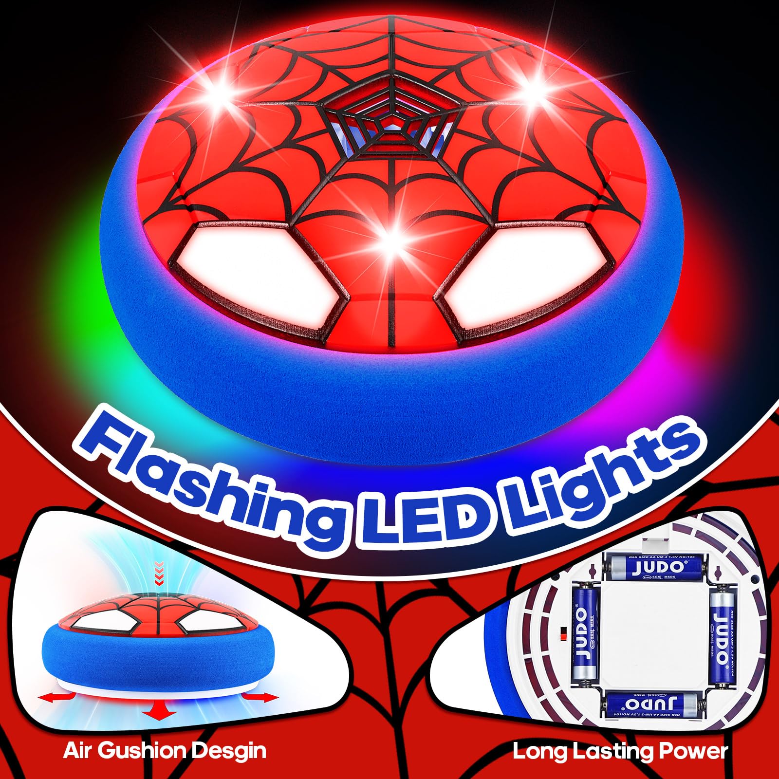 POPSVON Light-Up Hover Soccer Ball with LED Spider Design – Indoor Floating Soccer Toy for Kids Ages 4-12, Includes Batteries