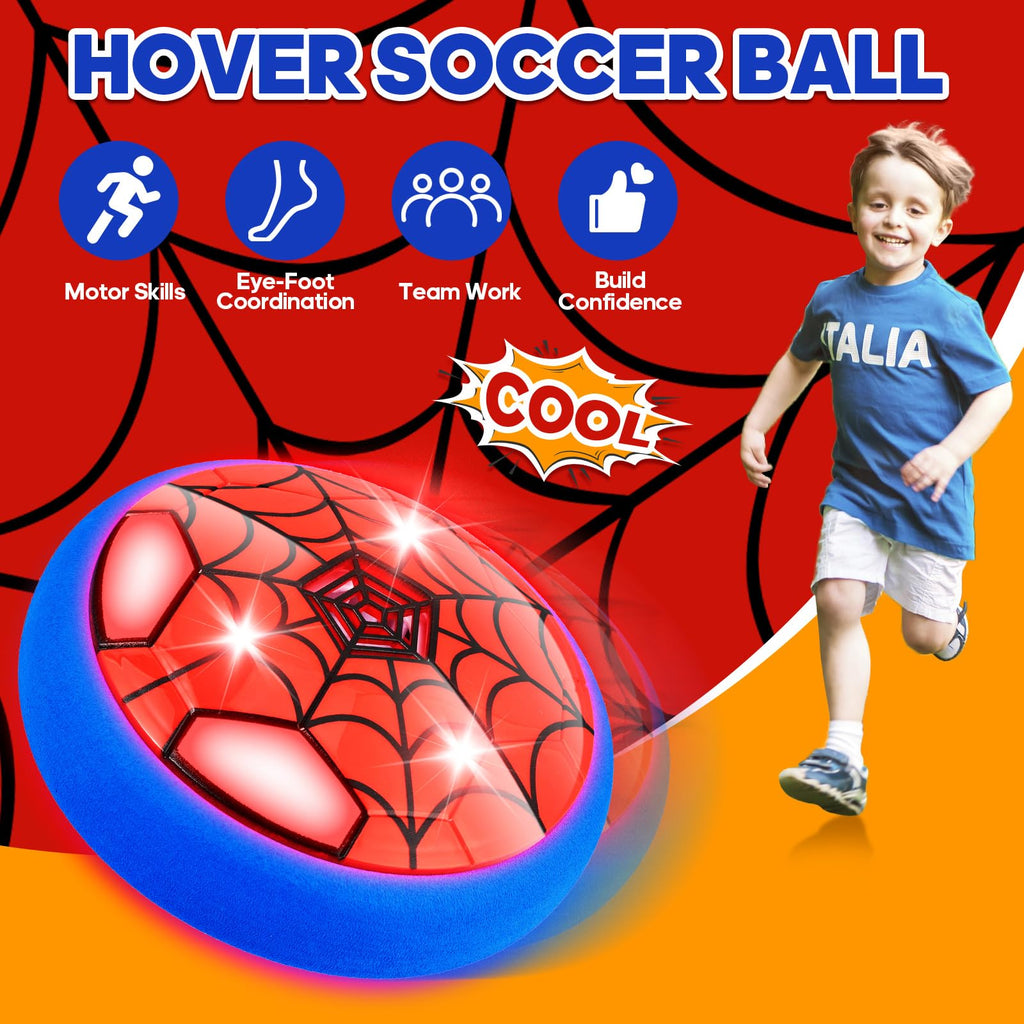 POPSVON Light-Up Hover Soccer Ball with LED Spider Design – Indoor Floating Soccer Toy for Kids Ages 4-12, Includes Batteries