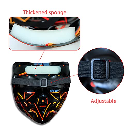 Poptrend Green+Purple LED Light-Up Mask for Halloween, Raves & Costume Parties – 3 Modes, Adjustable Strap