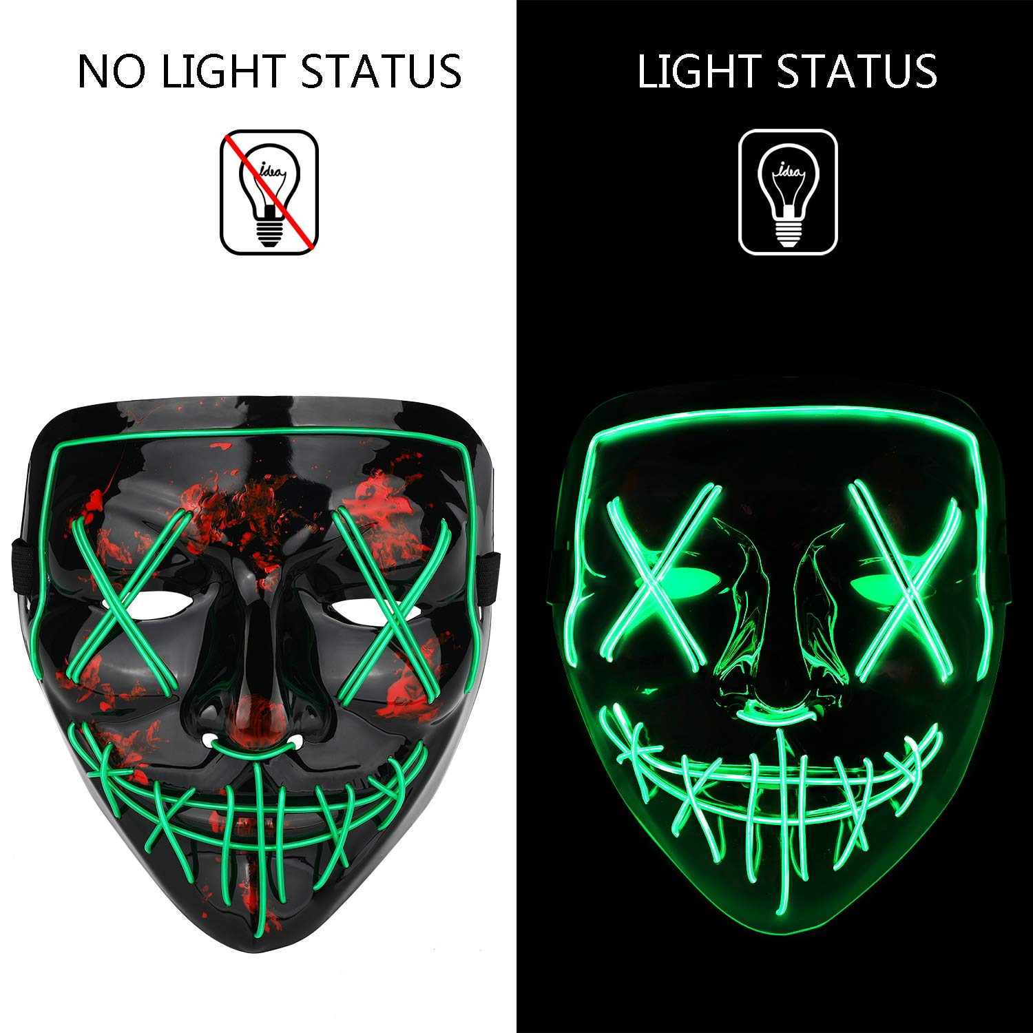 Poptrend LED Light Up Mask for Halloween and Festivals – 3 Modes, Comfortable, Safe