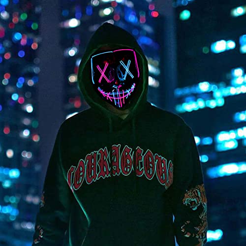 Poptrend Pink + Ice Blue LED Halloween Mask – Scary Light-Up Mask with 3 Flash Modes for Costume Parties