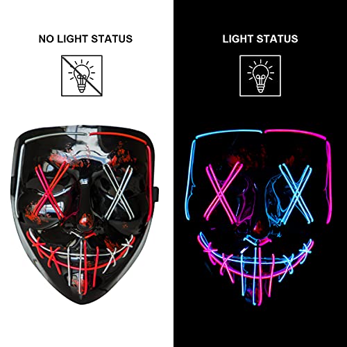 Poptrend Pink + Ice Blue LED Halloween Mask – Scary Light-Up Mask with 3 Flash Modes for Costume Parties