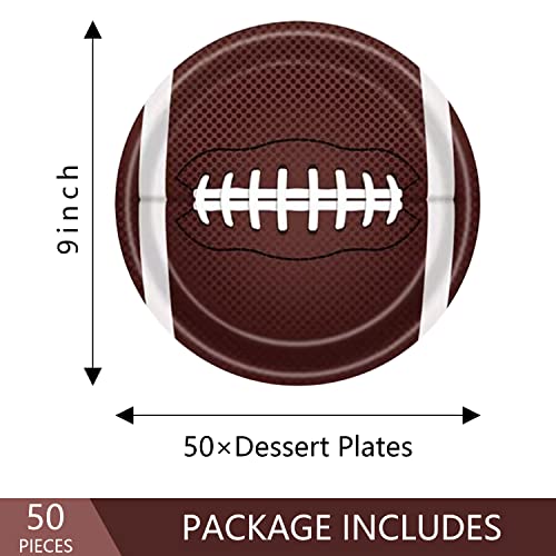 Poqirzan 50-Pack 9-Inch Football Paper Plates – Disposable Dinnerware for Game Day Parties