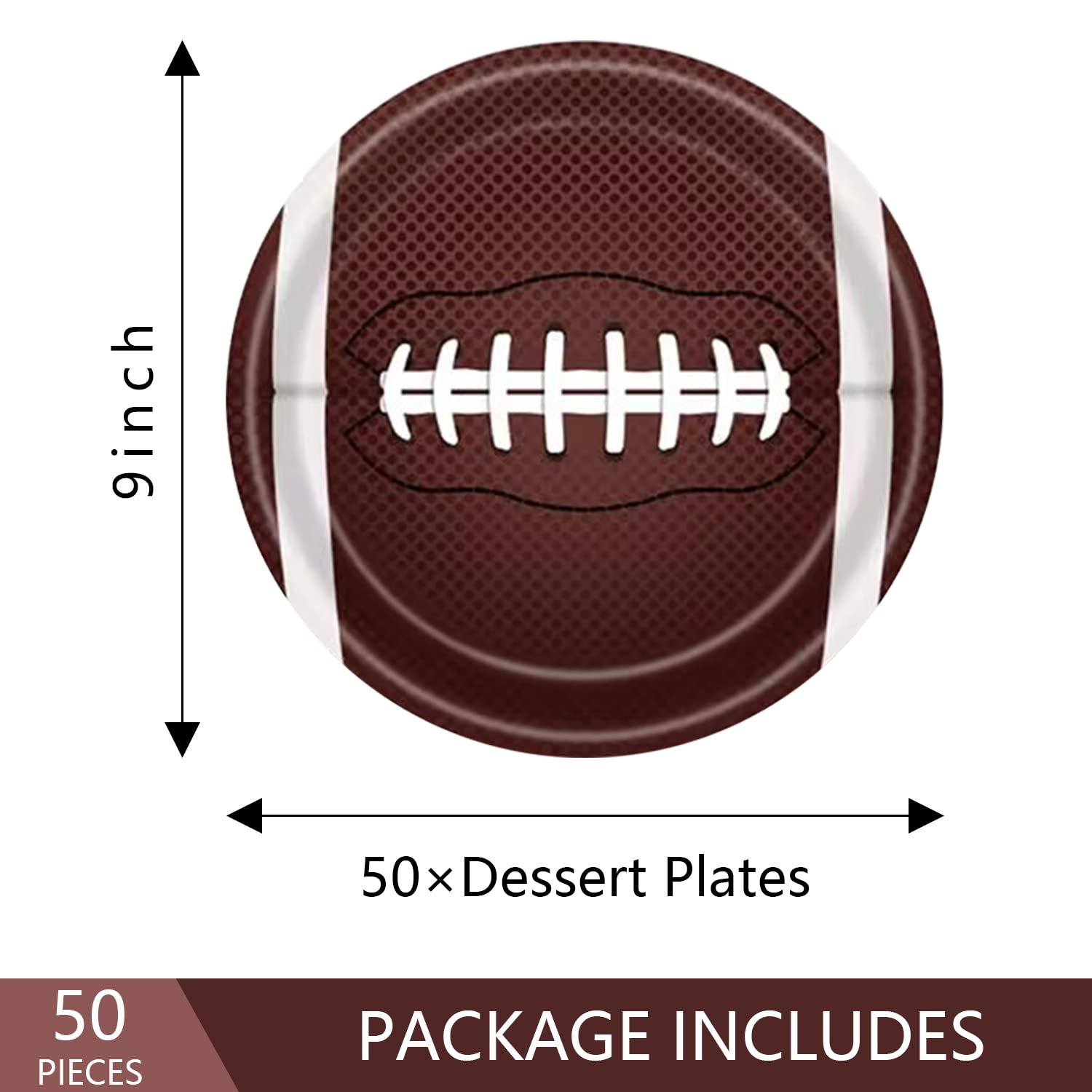 Poqirzan 50-Pack 9-Inch Football Paper Plates – Disposable Dinnerware for Game Day Parties