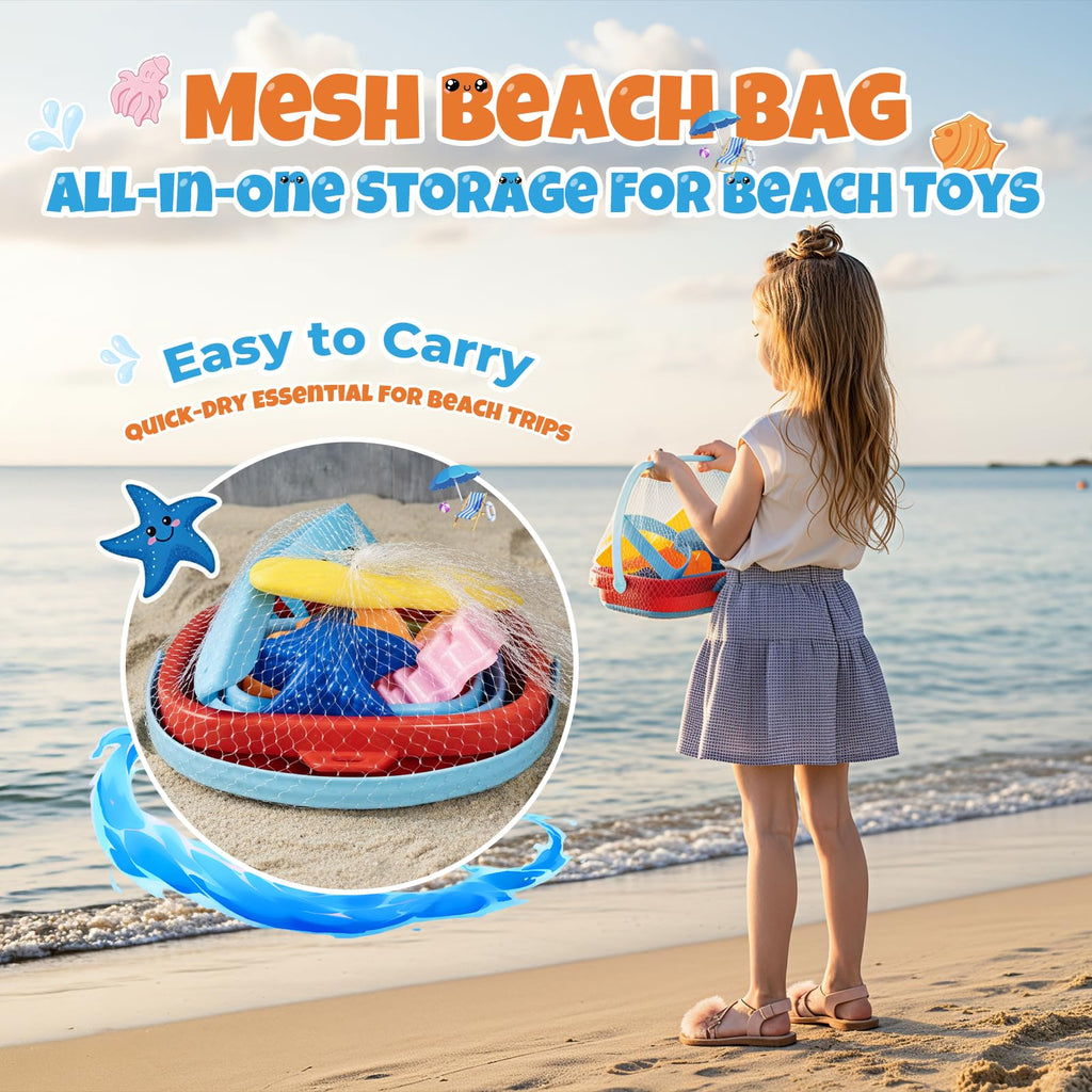 Portable Beach Sand Toys Set with Collapsible Bucket for Toddlers Ages 3-10